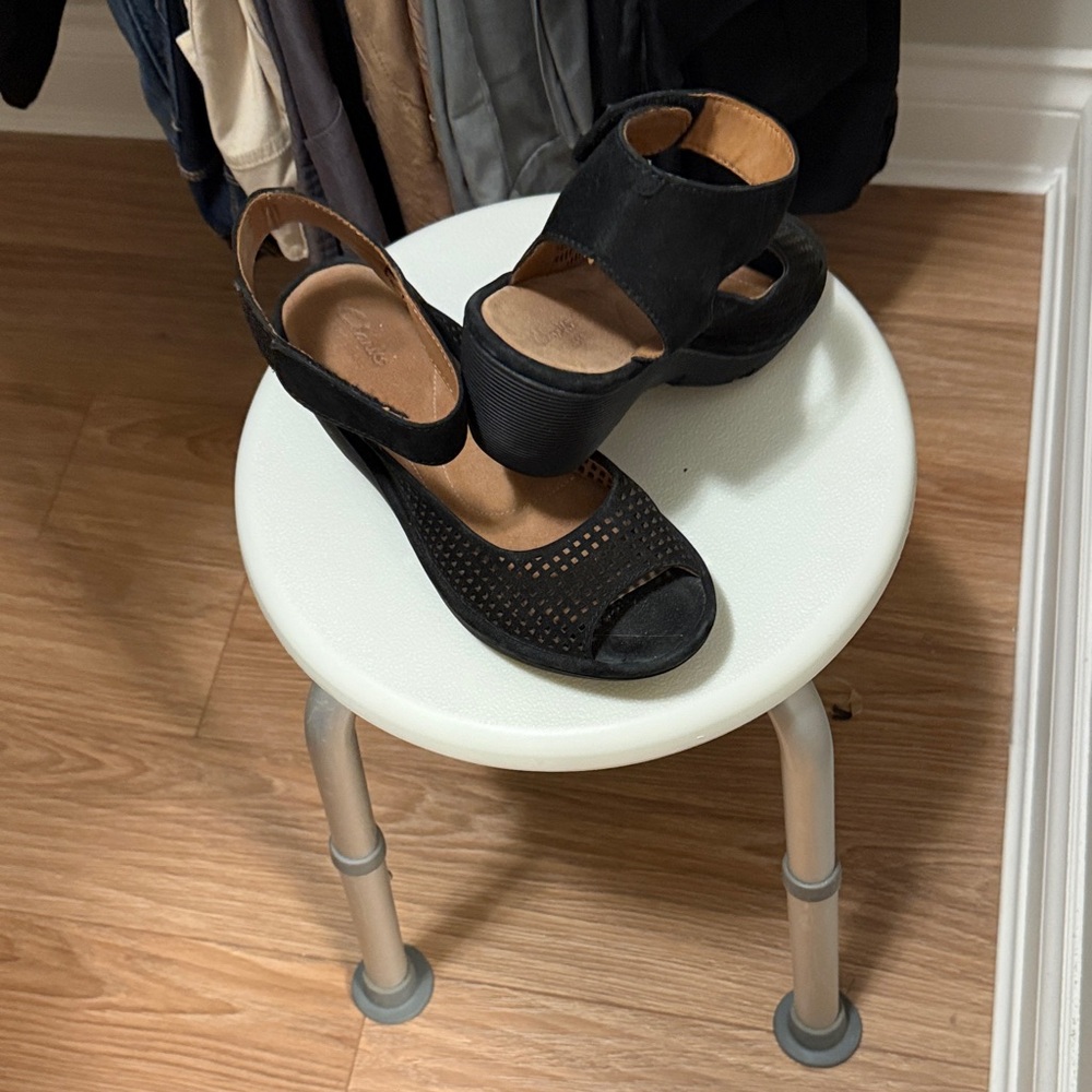 Clarks Black Wedge Sandals